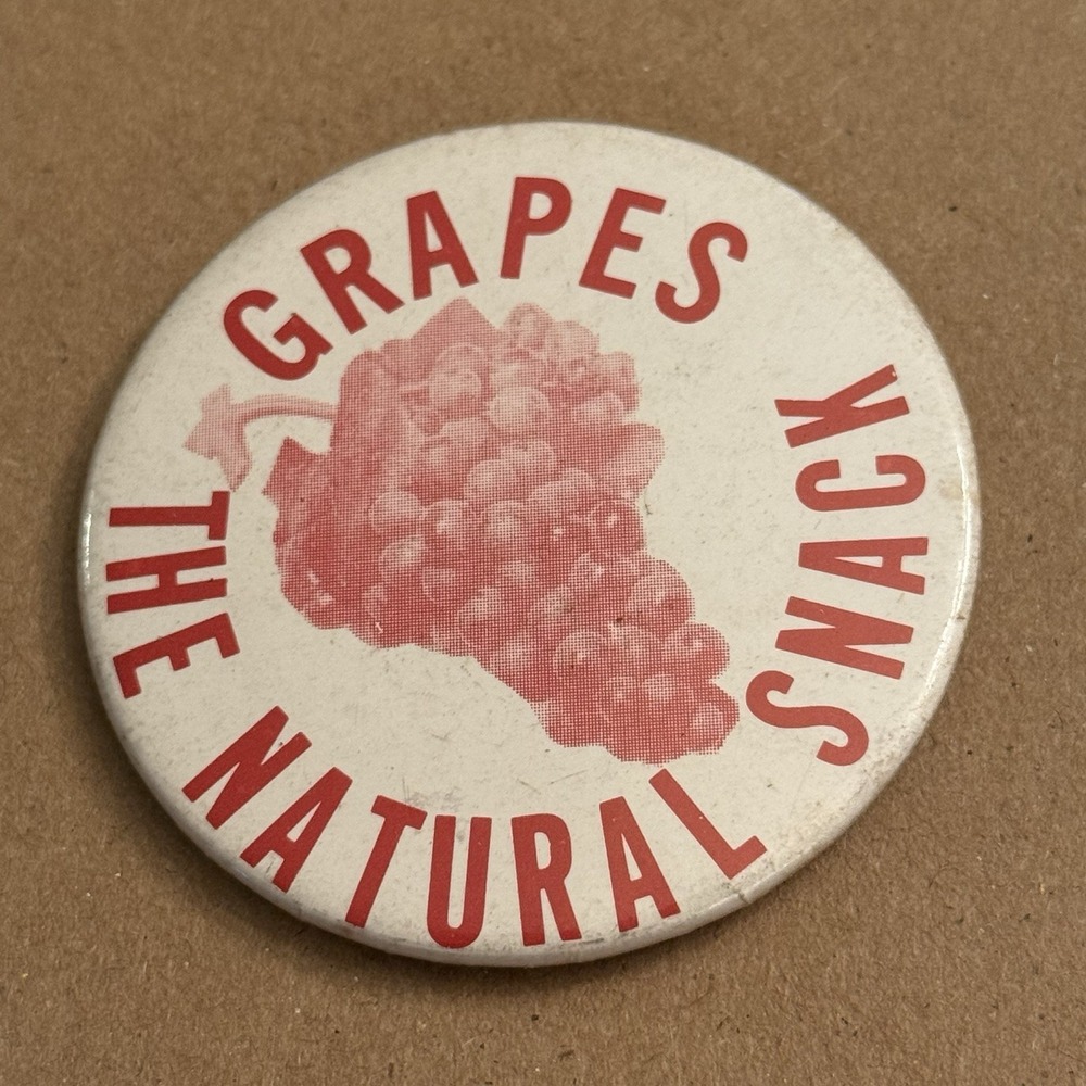 Grapes The Natural Snack Vintage Pinback Button Pin Round Circle